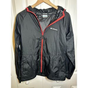 Columbia Black Lightweight Hooded Windbreaker Jacket - Coral Pink Trim - Size M